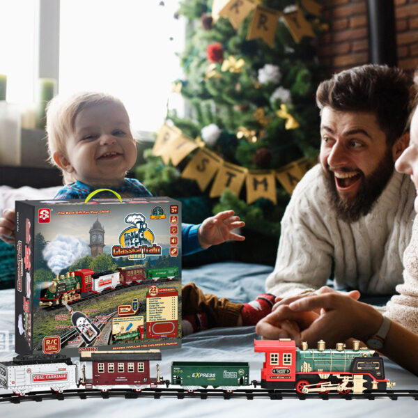 Train Set Toy, RC Train Set Locomotive W/ Smoke, Lights, Sounds Railway , Rechargeable Remote Electric Train Toy Birthday Gift Toys for Age 3 4 5 6 + Kids - Image 5