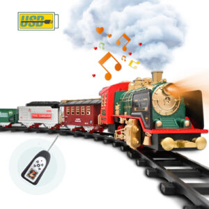 Train Set Toy, RC Train Set Locomotive W/ Smoke, Lights, Sounds Railway , Rechargeable Remote Electric Train Toy Birthday Gift Toys for Age 3 4 5 6 + Kids