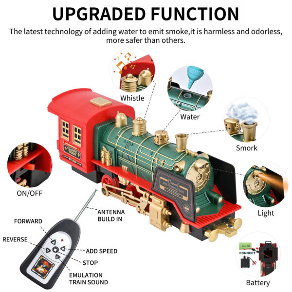 Train Set Toy, RC Train Set Locomotive W/ Smoke, Lights, Sounds Railway , Rechargeable Remote Electric Train Toy Birthday Gift Toys for Age 3 4 5 6 + Kids - Image 2