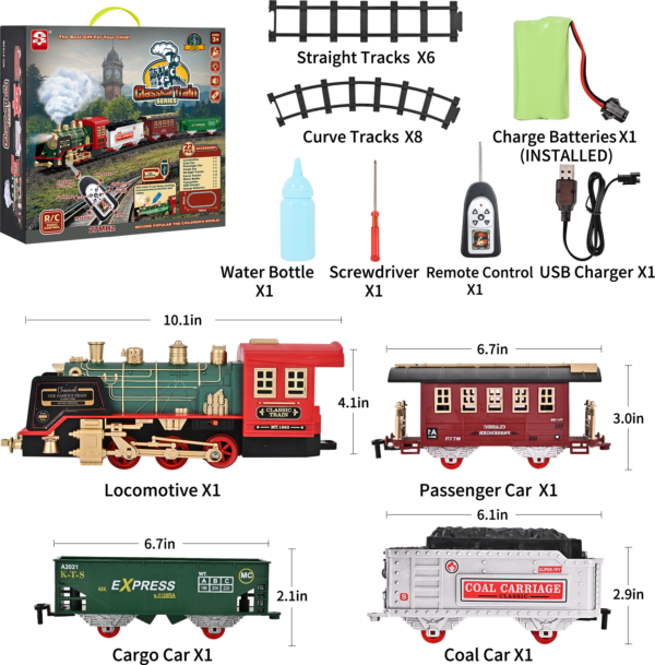 Train Set Toy, RC Train Set Locomotive W/ Smoke, Lights, Sounds Railway , Rechargeable Remote Electric Train Toy Birthday Gift Toys for Age 3 4 5 6 + Kids - Image 3