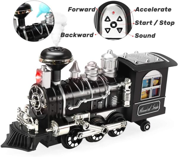 Classic Train Set with Smoke, Sound and Light, RC Train Toy , Birthday Gift for Boys and Girls - Image 2