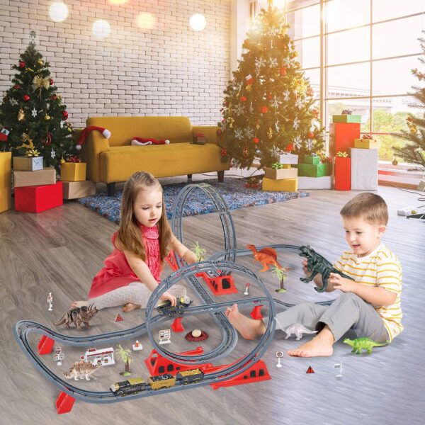 FANL Train Set Toy Railway Track with Dinosaurs,Electric Locomotive Engine,Sound,Gifts for 3-8 Boys - Image 7