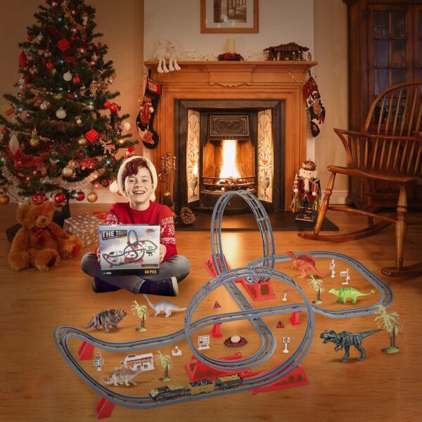 FANL Train Set Toy Railway Track with Dinosaurs,Electric Locomotive Engine,Sound,Gifts for 3-8 Boys - Image 6