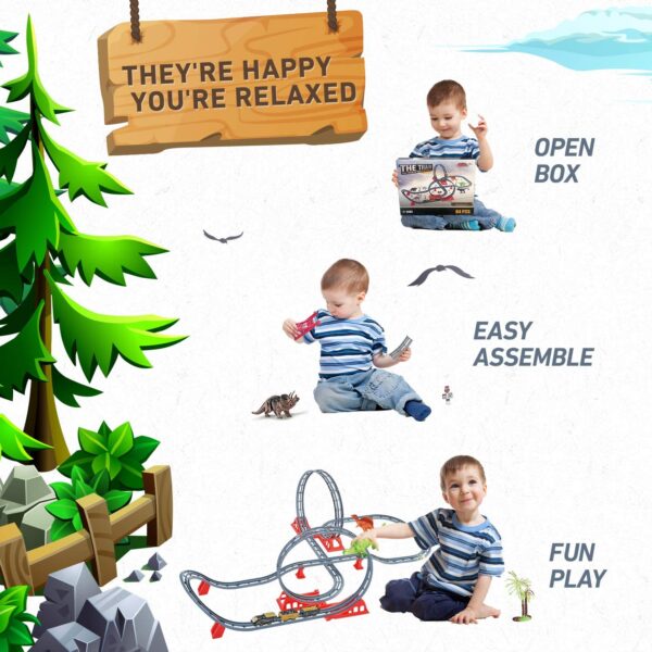 FANL Train Set Toy Railway Track with Dinosaurs,Electric Locomotive Engine,Sound,Gifts for 3-8 Boys - Image 3