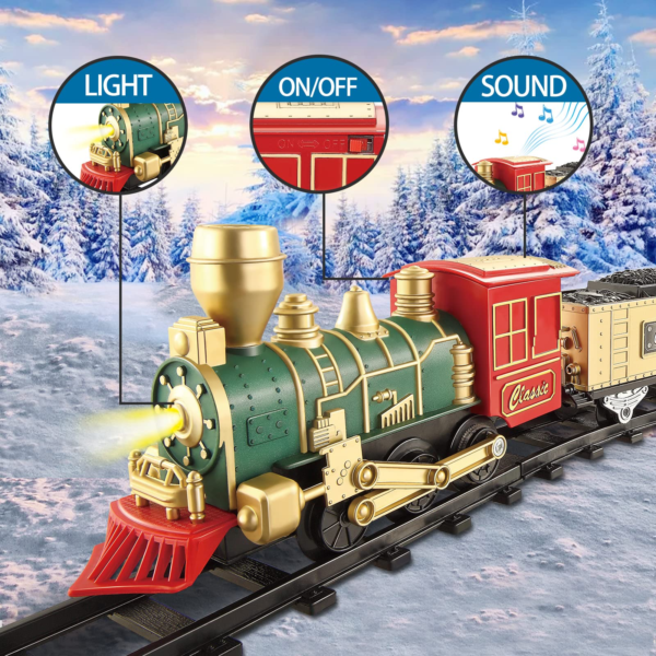 Train Set Toys- Electric Train Toy for Boys W/ Lights & Sound, Railway, Locomotive Engine, Cargo Cars, 3 Cars &10 Tracks, for 3-8 - Image 3