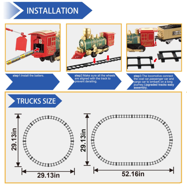 Train Set Toys- Electric Train Toy for Boys W/ Lights & Sound, Railway, Locomotive Engine, Cargo Cars, 3 Cars &10 Tracks, for 3-8 - Image 4
