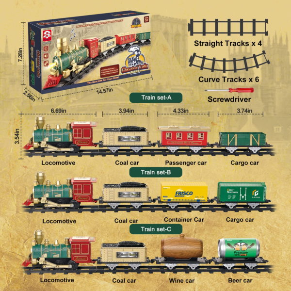 Train Set Toys- Electric Train Toy for Boys W/ Lights & Sound, Railway, Locomotive Engine, Cargo Cars, 3 Cars &10 Tracks, for 3-8 - Image 5