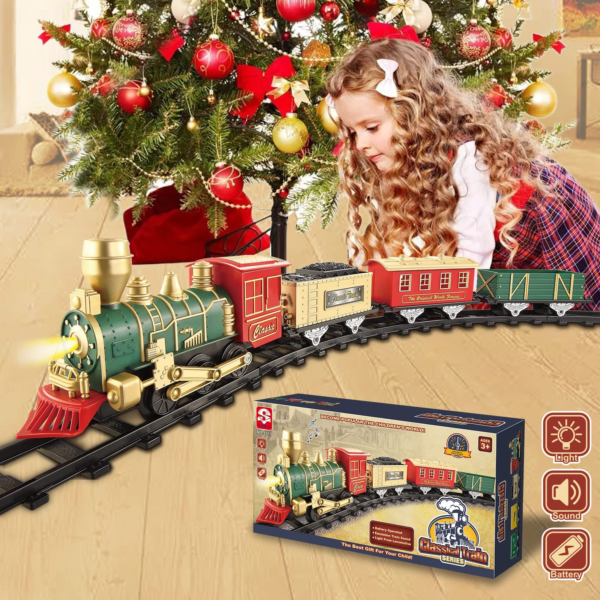 Train Set Toys- Electric Train Toy for Boys W/ Lights & Sound, Railway, Locomotive Engine, Cargo Cars, 3 Cars &10 Tracks, for 3-8 - Image 6