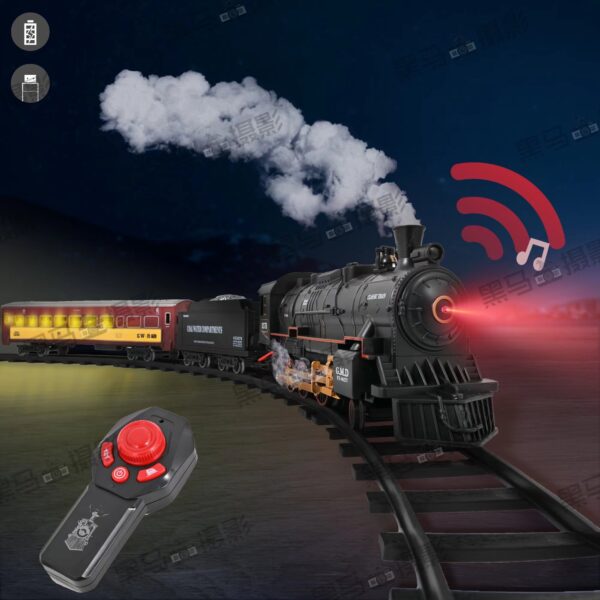 Train Set Toys, RC Train Set W/ Smoke, Lights, Sounds Railway , Rechargeable Electric Train Toy Birthday Gift Toys for Age 3 4 5 6 + Kids - Image 2