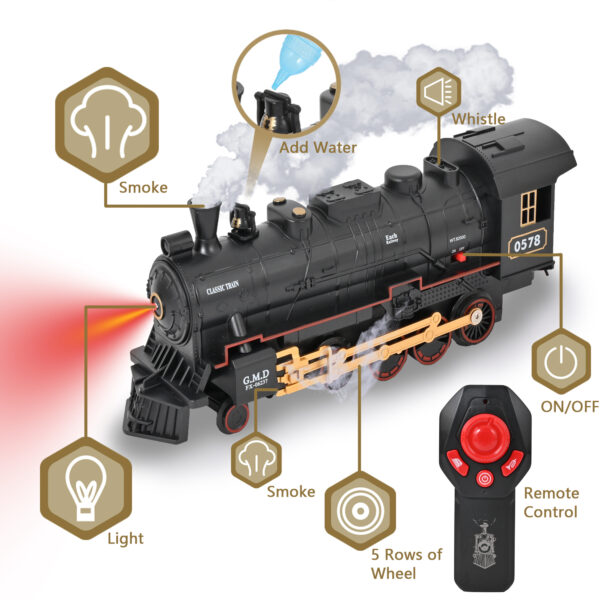 Train Set Toys, RC Train Set W/ Smoke, Lights, Sounds Railway , Rechargeable Electric Train Toy Birthday Gift Toys for Age 3 4 5 6 + Kids - Image 3