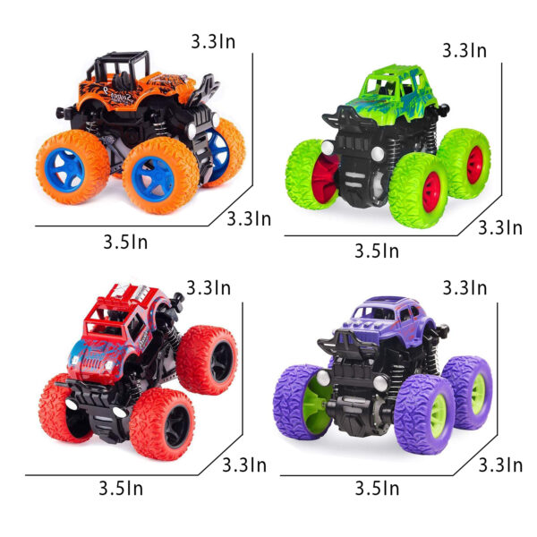 FANL Monster Truck Toys, 4-Pack Friction Powered Toy Cars Push and Go Vehicles for Kids, Stunk 360° Roating Toy - Image 2