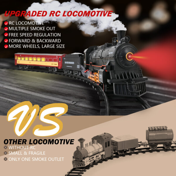 Train Set Toys, RC Train Set W/ Smoke, Lights, Sounds Railway , Rechargeable Electric Train Toy Birthday Gift Toys for Age 3 4 5 6 + Kids - Image 4