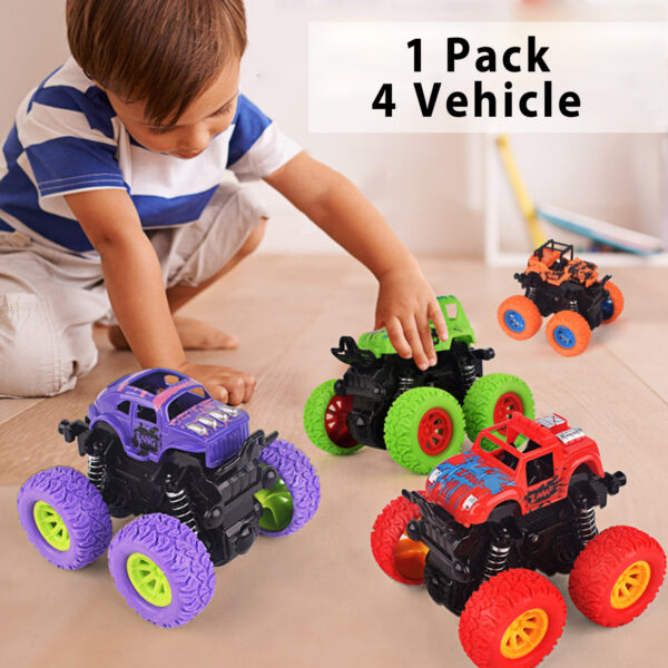 FANL Monster Truck Toys, 4-Pack Friction Powered Toy Cars Push and Go Vehicles for Kids, Stunk 360° Roating Toy - Image 5