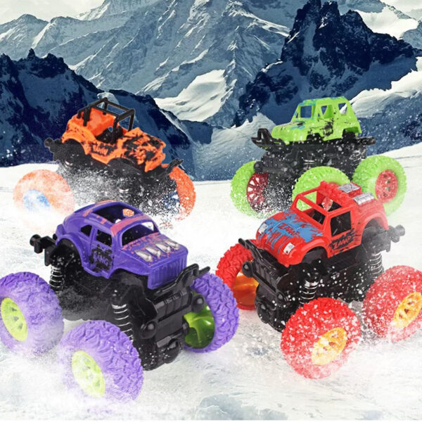 FANL Monster Truck Toys, 4-Pack Friction Powered Toy Cars Push and Go Vehicles for Kids, Stunk 360° Roating Toy - Image 4