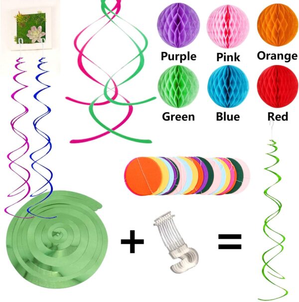 Happy Birthday Banner Decoration Rainbow Colorful Paper Flag Bunting Paper for Boys Girls, Garland Swirl Streamers Honeycomb Ball - Image 3