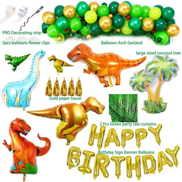 Dinosaur Birthday Party Decoration Set, Dino Balloons, Happy Birthday Banner,Backdrop, Paper Fan, for Kid's Party - Image 3