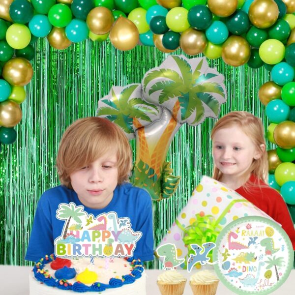 Dinosaur Birthday Party Decoration Set, Dino Balloons, Happy Birthday Banner,Backdrop, Paper Fan, for Kid's Party - Image 4
