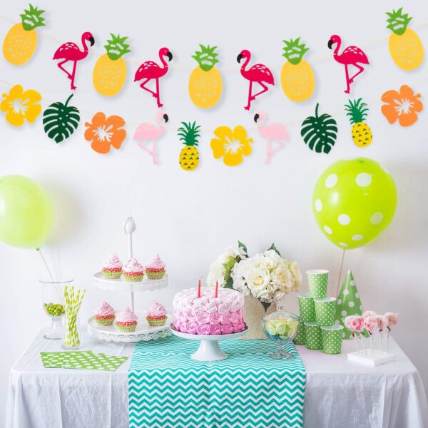 FANL Summer Hawaii Party Decoration Set, Hanging Fans, Pineapple and Flamingo Flower Garland Banner - Image 7