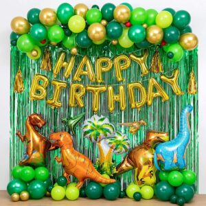 Dinosaur Birthday Party Decoration Set, Dino Balloons, Happy Birthday Banner,Backdrop, Paper Fan, for Kid's Party