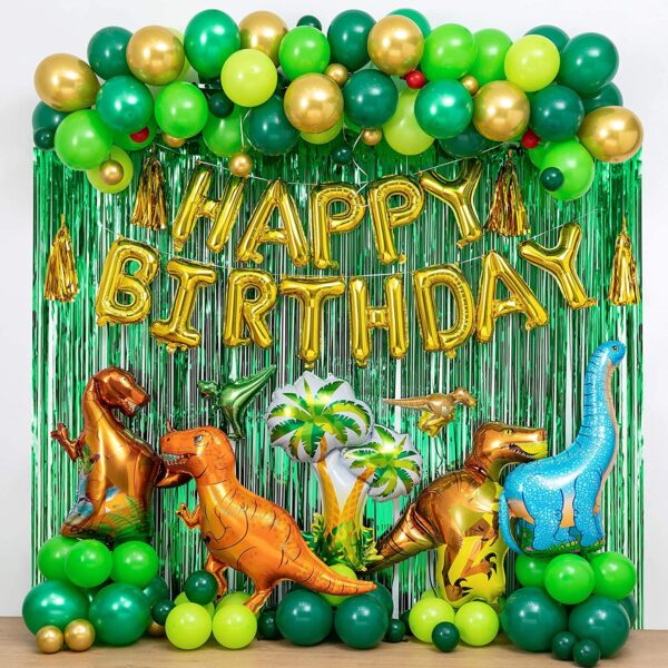 Dinosaur Birthday Party Decoration Set, Dino Balloons, Happy Birthday Banner,Backdrop, Paper Fan, for Kid's Party