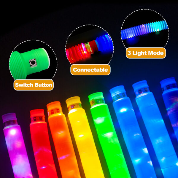 FANL 12 Pack LED Light up Pop Tubes Sensory Toys, Glow in the Dark Party Supplies, Light up Party Favors for Kids 8-12 - Image 3