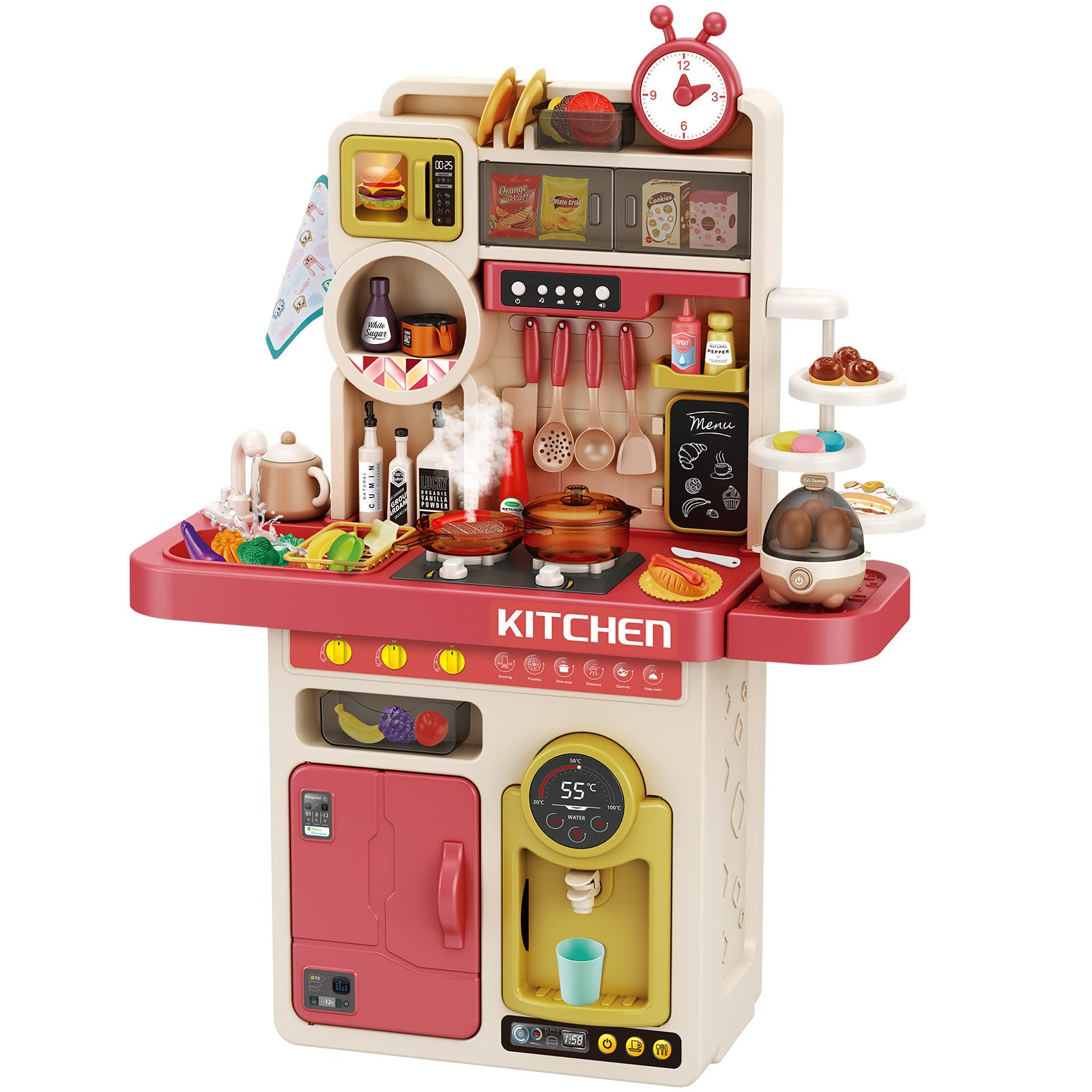 Kitchen Playset, 48PCS Pretend Cook Play Set Toys with Realistic Spray