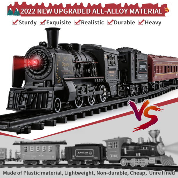 Metal Alloy Model Train Set, Electric Train Toys with Steam Locomotive, Realistic Train Sound，Lights and Smoke - Image 3