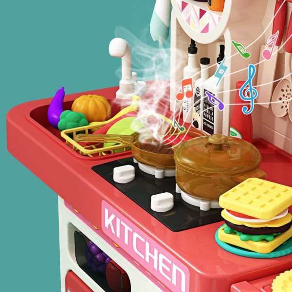 Kitchen Playset, 48PCS Pretend Cook Play Set Toys with Realistic Spray, Lights &Sounds, Simulation Pretend Play Food Toys - Image 5