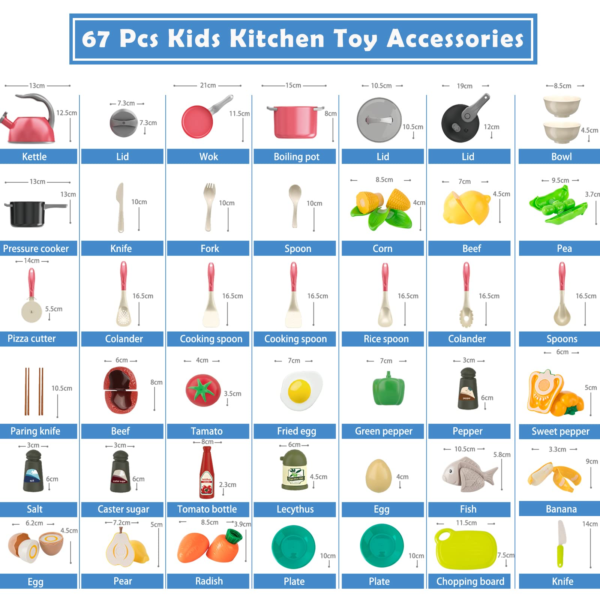 53Pcs Kids Kitchen Toy Accessories, Toddler Pretend Cooking Playset with Play Pots and Pans, Utensils Cookware Toys, Play Food Set, Toy Vegetables, Learning Gift for Girls Boys - Image 3