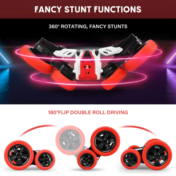 Remote Control Car, Double Sided Tornado Rechargeable RC Car, 4WD Off-Road Stunt Car with 360° Flips Lights for Indoor/Outdoor - Image 4