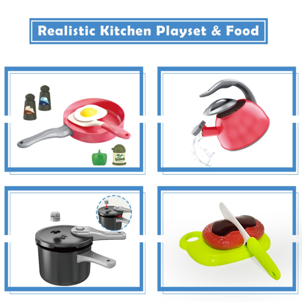 53Pcs Kids Kitchen Toy Accessories, Toddler Pretend Cooking Playset with Play Pots and Pans, Utensils Cookware Toys, Play Food Set, Toy Vegetables, Learning Gift for Girls Boys - Image 4