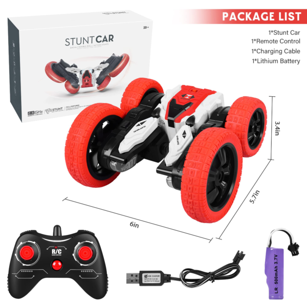 Remote Control Car, Double Sided Tornado Rechargeable RC Car, 4WD Off-Road Stunt Car with 360° Flips Lights for Indoor/Outdoor - Image 8