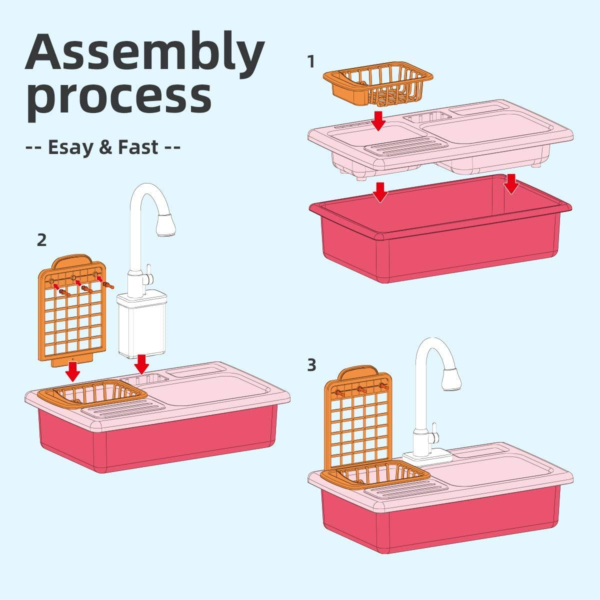 Kitchen Sink Toys - Play Sink with Running Water, Kids Pretend Play Kitchen Toy Sink for Girl, Role Play Electronic Dishwasher Kitchen Water Toys Set - Image 3