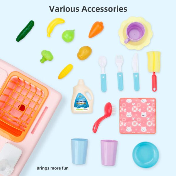 Kitchen Sink Toys - Play Sink with Running Water, Kids Pretend Play Kitchen Toy Sink for Girl, Role Play Electronic Dishwasher Kitchen Water Toys Set - Image 4