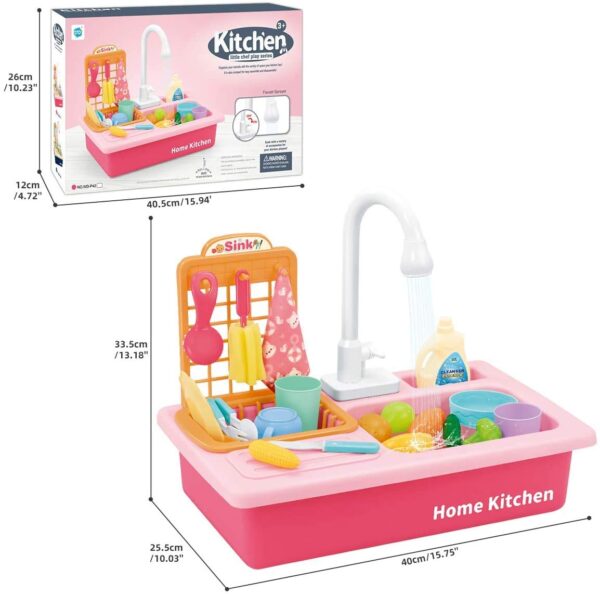 Kitchen Sink Toys - Play Sink with Running Water, Kids Pretend Play Kitchen Toy Sink for Girl, Role Play Electronic Dishwasher Kitchen Water Toys Set - Image 5