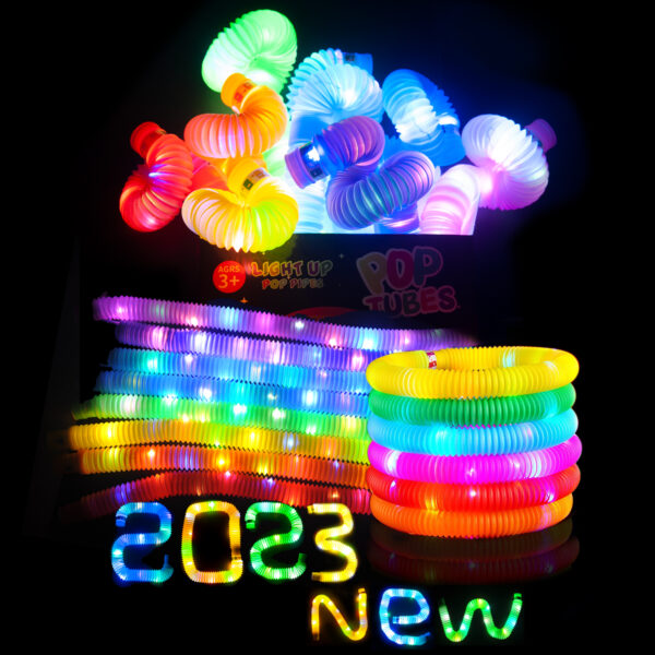 FANL 12 Pack LED Light up Pop Tubes Sensory Toys, Glow in the Dark Party Supplies, Light up Party Favors for Kids 8-12
