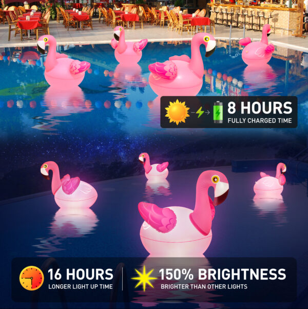 Floating Pool Lights 2PCS, Solar Flamingo Pool Lights for Inground Pools Waterproof, Glow in The Dark Light Up Swimming Pool Accessories, Solar Floating Lights for Pool Flamingo Party Decor - Image 2