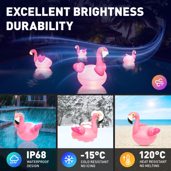 Floating Pool Lights 2PCS, Solar Flamingo Pool Lights for Inground Pools Waterproof, Glow in The Dark Light Up Swimming Pool Accessories, Solar Floating Lights for Pool Flamingo Party Decor - Image 4