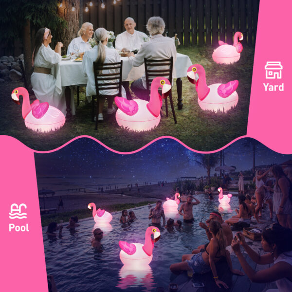Floating Pool Lights 2PCS, Solar Flamingo Pool Lights for Inground Pools Waterproof, Glow in The Dark Light Up Swimming Pool Accessories, Solar Floating Lights for Pool Flamingo Party Decor - Image 6
