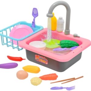 Kitchen Sink Toys - Play Sink with Running Water, Kids Pretend Play Kitchen Toy Sink for Girl, Role Play Electronic Dishwasher Kitchen Water Toys Set
