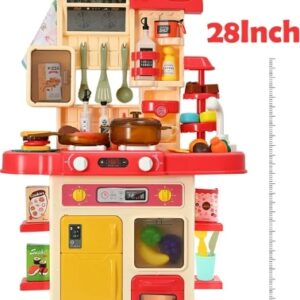 Kitchen Playset, 48PCS Pretend Cook Play Set Toys with Realistic Spray, Lights &Sounds, Simulation Pretend Play Food Toys