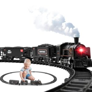 Metal Alloy Model Train Set, Electric Train Toys with Steam Locomotive, Realistic Train Sound，Lights and Smoke