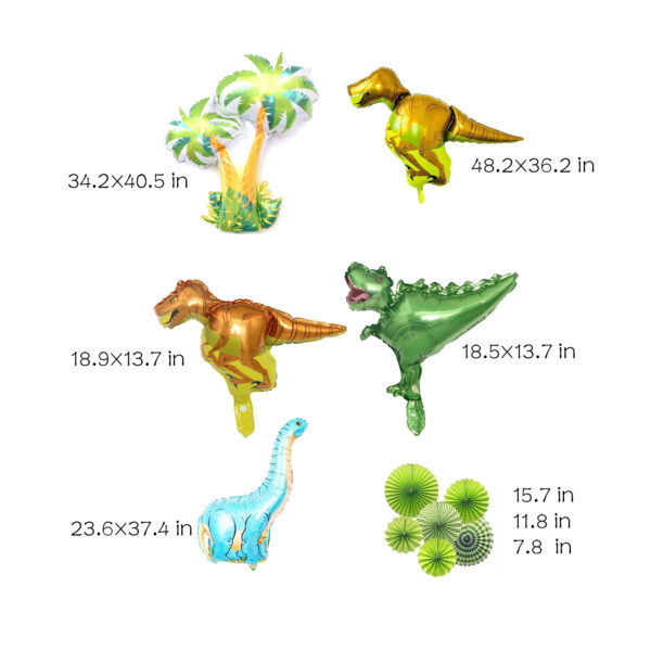 Dinosaur Birthday Party Decoration Set, Dino Balloons, Happy Birthday Banner,Backdrop, Paper Fan, for Kid's Party - Image 5