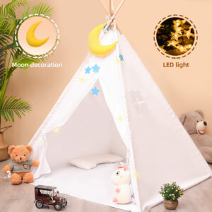 Teepee Tent for Kids Tent Indoor, Canvas Toddler Tent - Kids Teepee Tent for Girls & Boys, Washable Tipi Tent Kids Boho Tent - Fodable Kids Play Tent