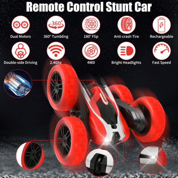 Remote Control Car, 2 IN 1 RC Stunt Cars Toy, 4WD Rechargeable Double Sided 360° Rotating RC Car for Kids - Image 6