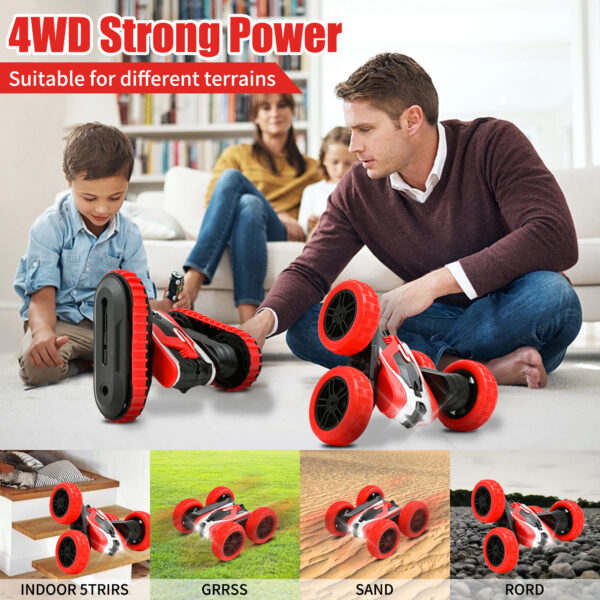 Remote Control Car, 2 IN 1 RC Stunt Cars Toy, 4WD Rechargeable Double Sided 360° Rotating RC Car for Kids - Image 7