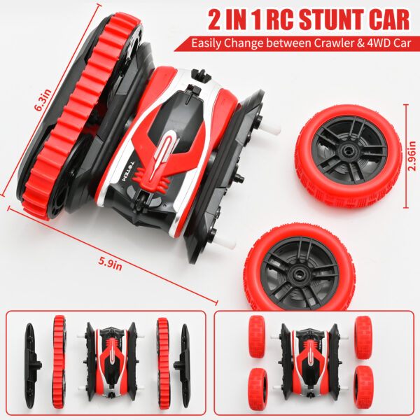 Remote Control Car, 2 IN 1 RC Stunt Cars Toy, 4WD Rechargeable Double Sided 360° Rotating RC Car for Kids - Image 8