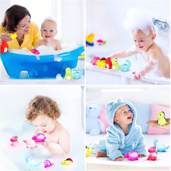 FANL Light Up Bath Toys, Kids Toddler Flashing LED Floating Bathtub Toys Dinosaurs(6 Packs), with Colourful Light - Image 7