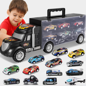 Toys for Boys Age 3-4, Transport Carrier Truck Toy Car with 12 Die-cast Vehicles - 6 Friction Powered Racing Car & Police Playset, Excellent Toddler Gift Toys for 3 4 5 Years Old Boys