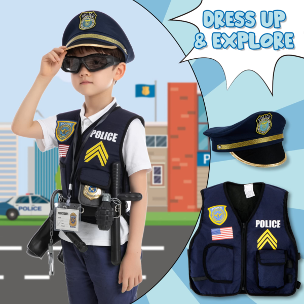 14 Pcs Police Pretend Play Toys Hat and Uniform Outfit for Dress Up Party, Police Officer Costume, Role-playing - Image 5